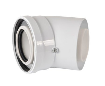 Отвод коаксиальный 45 град Ø80/125 мм Ø80 мм - ПП, Ø125 мм АЛ